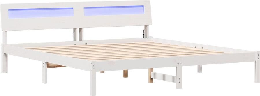VidaXL Bedframe met LED -striplichten met hoofdeinde Wit 200 x 200 cm Hout