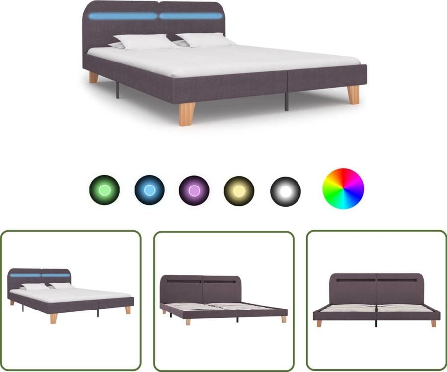 VidaXL Bedframe met LED Taupe 180x200 cm Klassieke Bed Frame Led Bed Frame Taupe Bed Frame Tweepersoons Bed Frame Stoffen Bed Frame Bed Frame Met Led Strip