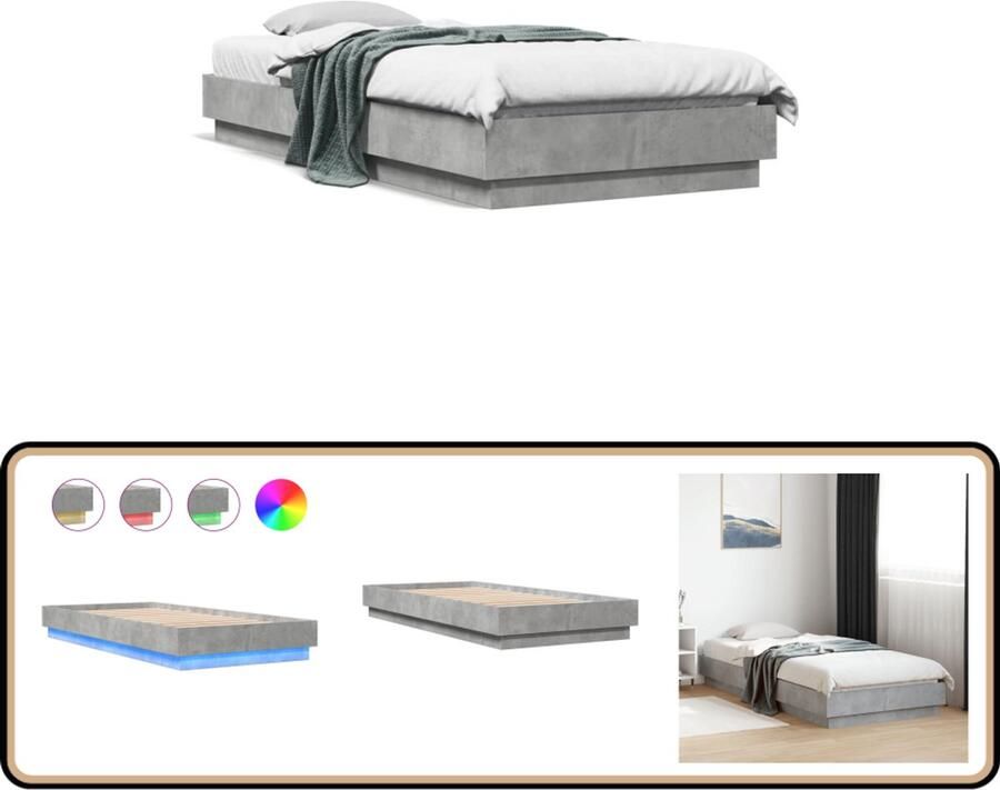 VidaXL Bedframe met LED-verlichting betongrijs 100x200 cm