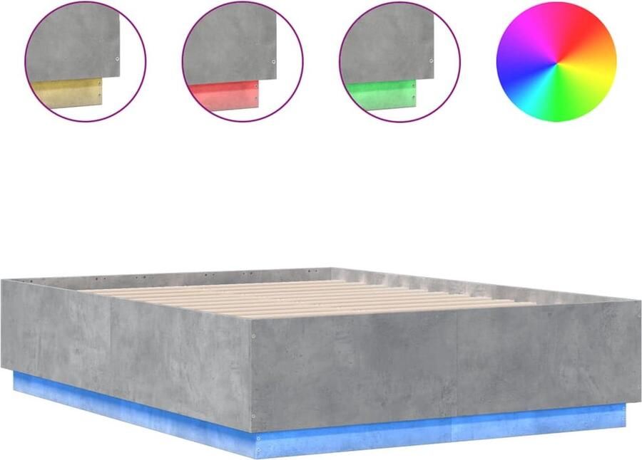 VidaXL -Bedframe-met-LED-verlichting-bewerkt-hout-betongrijs-135x190-cm