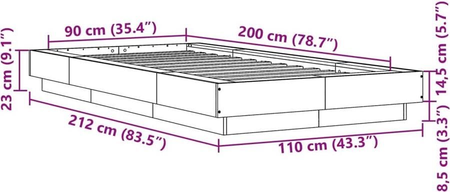 VidaXL -Bedframe-met-LED-verlichting-grijs-sonoma-eikenkleurig-90x200cm - Foto 2