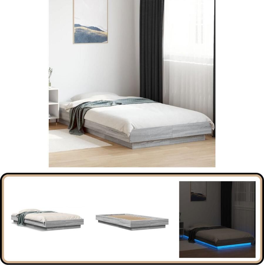 VidaXL Bedframe met LED-verlichting bewerkt hout grijs sonoma 75x190cm