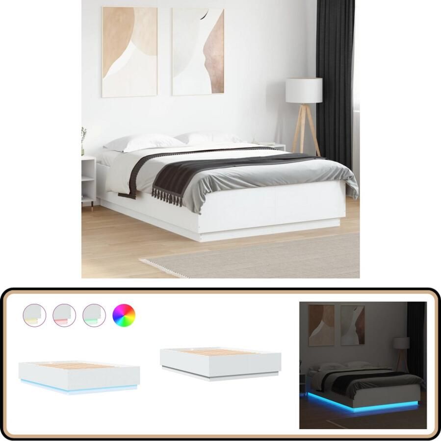 VidaXL Bedframe met LED-verlichting bewerkt hout wit 150x200 cm