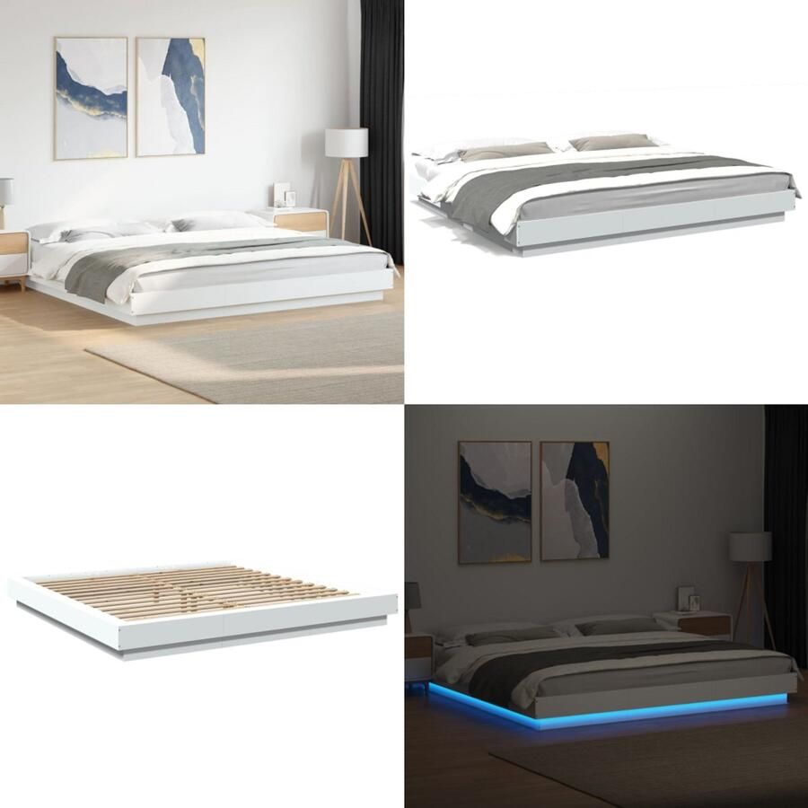 VidaXL Bedframe met LED-verlichting bewerkt hout wit 180x200 cm Bedframe Bedframes Bed Bedbodem