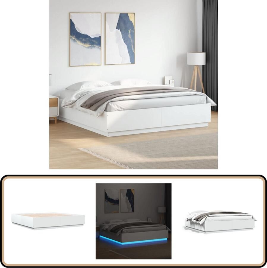 VidaXL Bedframe met LED-verlichting bewerkt hout wit 180x200 cm