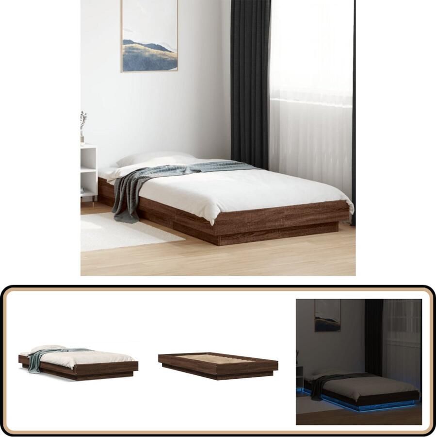 VidaXL Bedframe met LED-verlichting bruin eikenkleur 90x190 cm