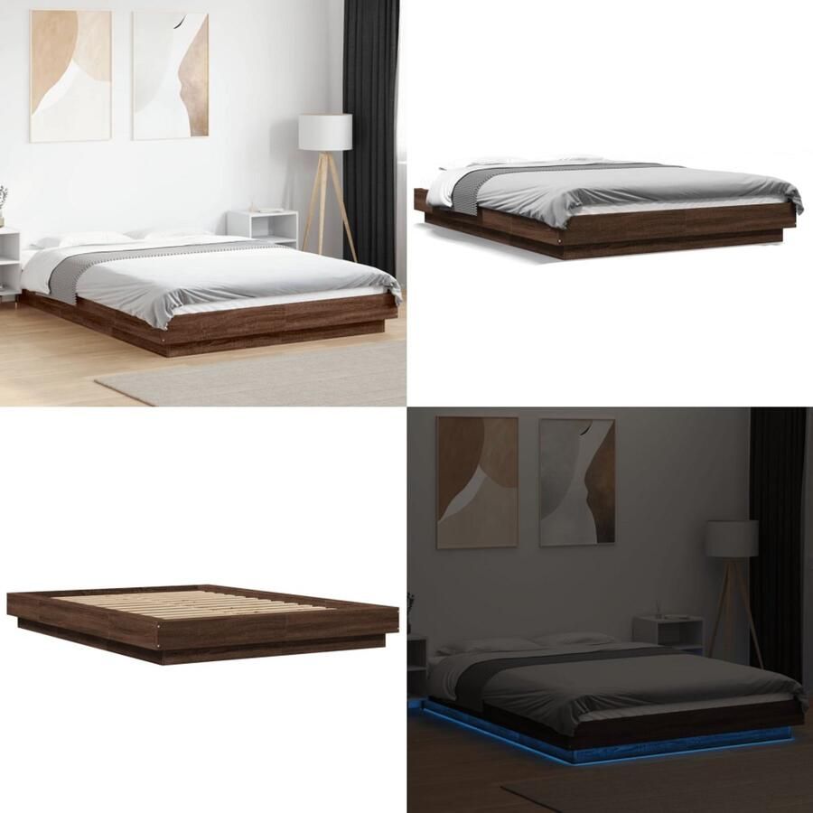 VidaXL Bedframe met LED-verlichting bruin eikenkleurig 120x190 cm Bedframe Bedframes Bed Bedbodem