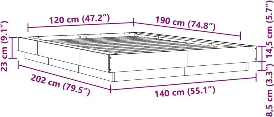 VidaXL -Bedframe-met-LED-verlichting-bruin-eikenkleurig-120x190-cm - Foto 2