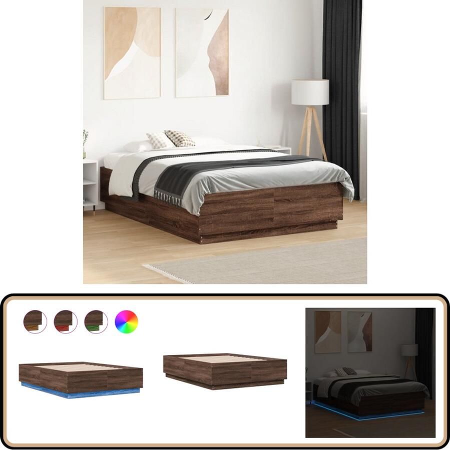 VidaXL Bedframe met LED-verlichting bruin eikenkleurig 120x190 cm