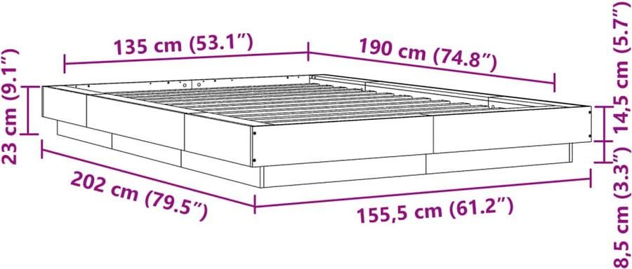 VidaXL -Bedframe-met-LED-verlichting-bruin-eikenkleurig-135x190-cm - Foto 2