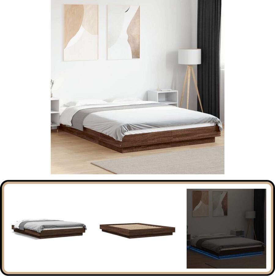 VidaXL Bedframe met LED-verlichting bruin eikenkleurig 140x200 cm
