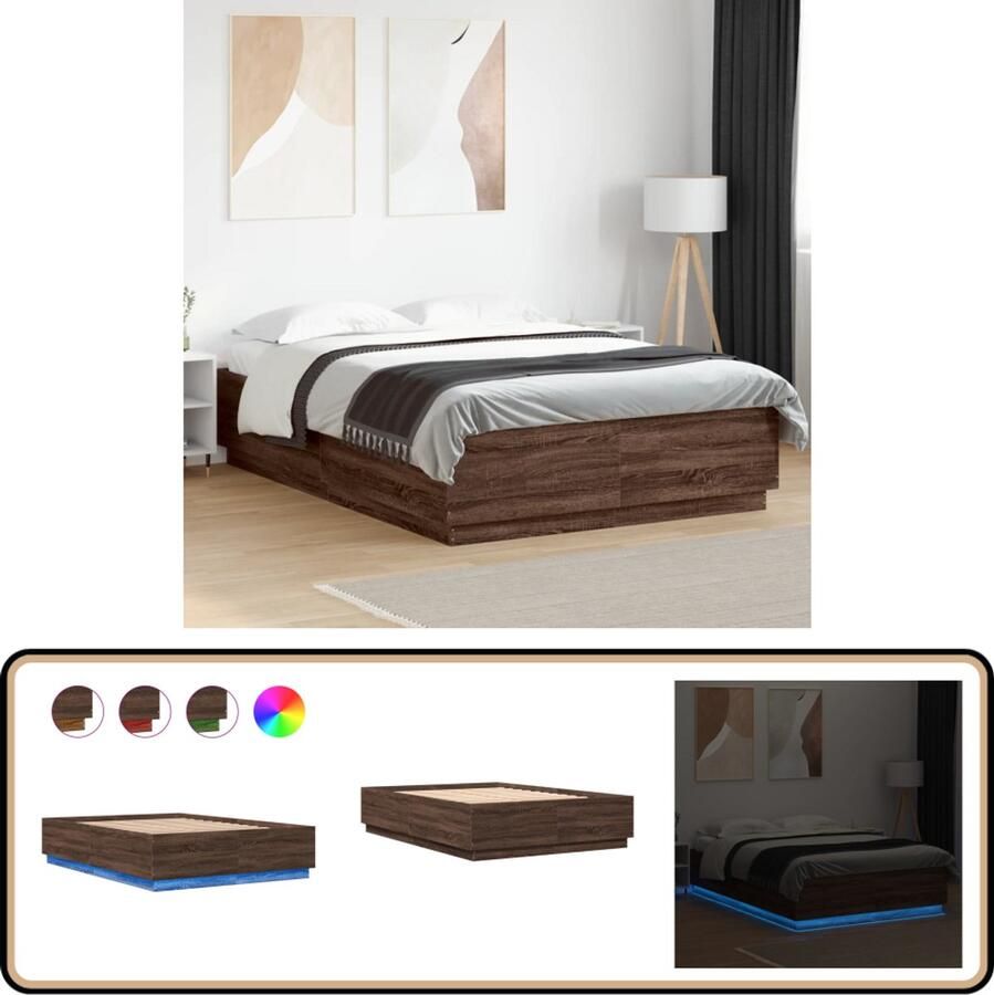 VidaXL Bedframe met LED-verlichting bruin eikenkleurig 140x200 cm