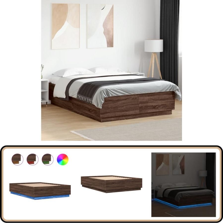 VidaXL Bedframe met LED-verlichting bruin eikenkleurig 160x200 cm