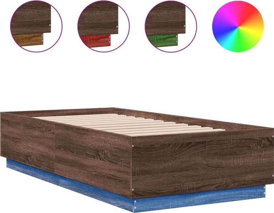VidaXL -Bedframe-met-LED-verlichting-bruin-eikenkleurig-75x190-cm