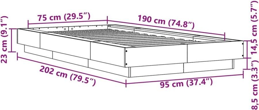 VidaXL -Bedframe-met-LED-verlichting-bruin-eikenkleurig-75x190-cm - Foto 2