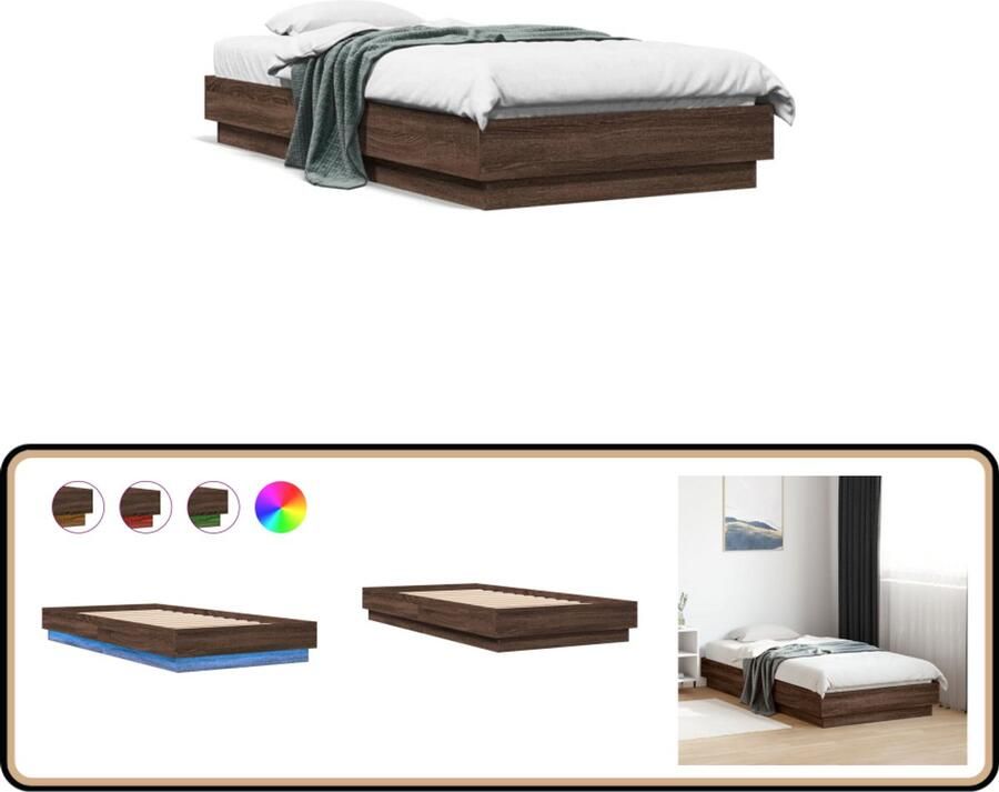 VidaXL Bedframe met LED-verlichting bruin eikenkleurig 75x190 cm