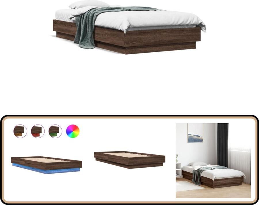 VidaXL Bedframe met LED-verlichting bruin eikenkleurig 90x190 cm