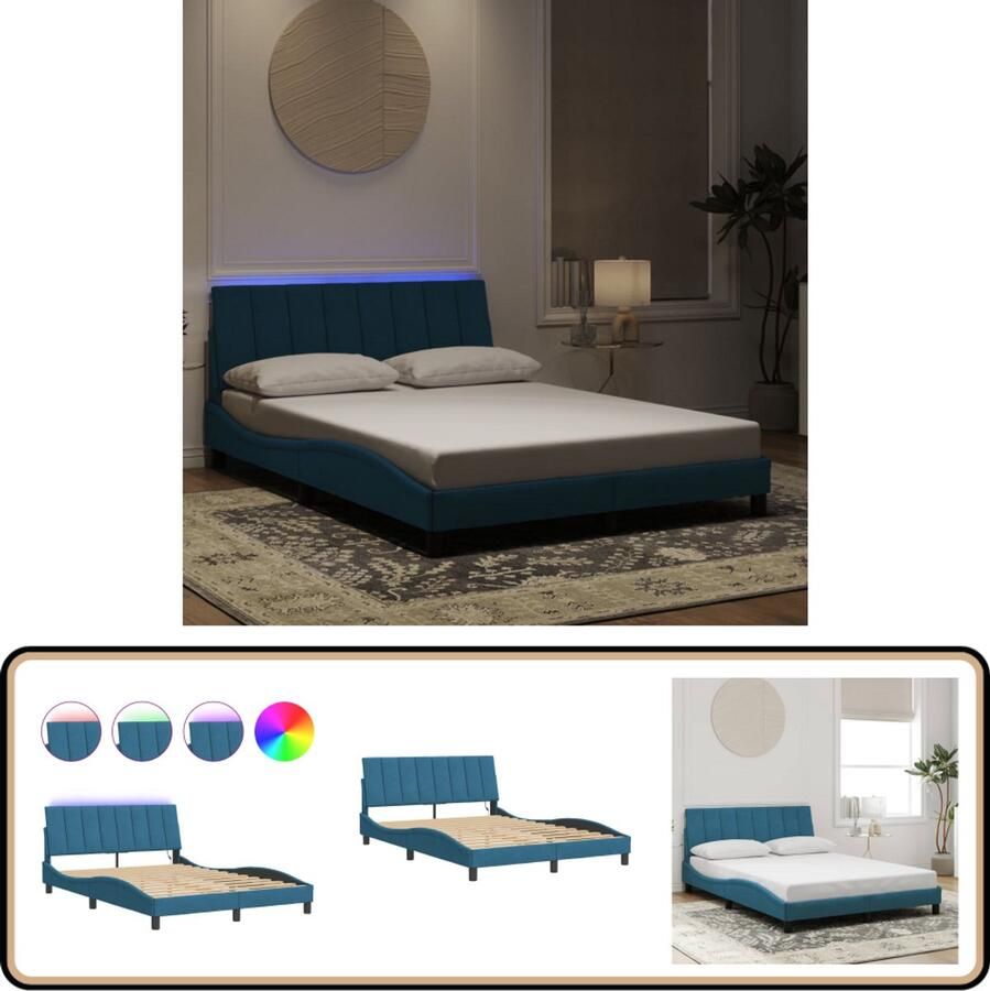 VidaXL Bedframe met LED-verlichting fluweel blauw 120x200 cm