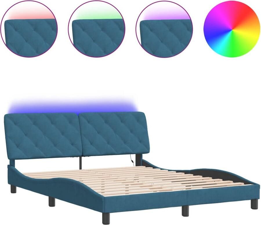 VidaXL Bedframe met LED zonder matras fluweel blauw 160x200 cm
