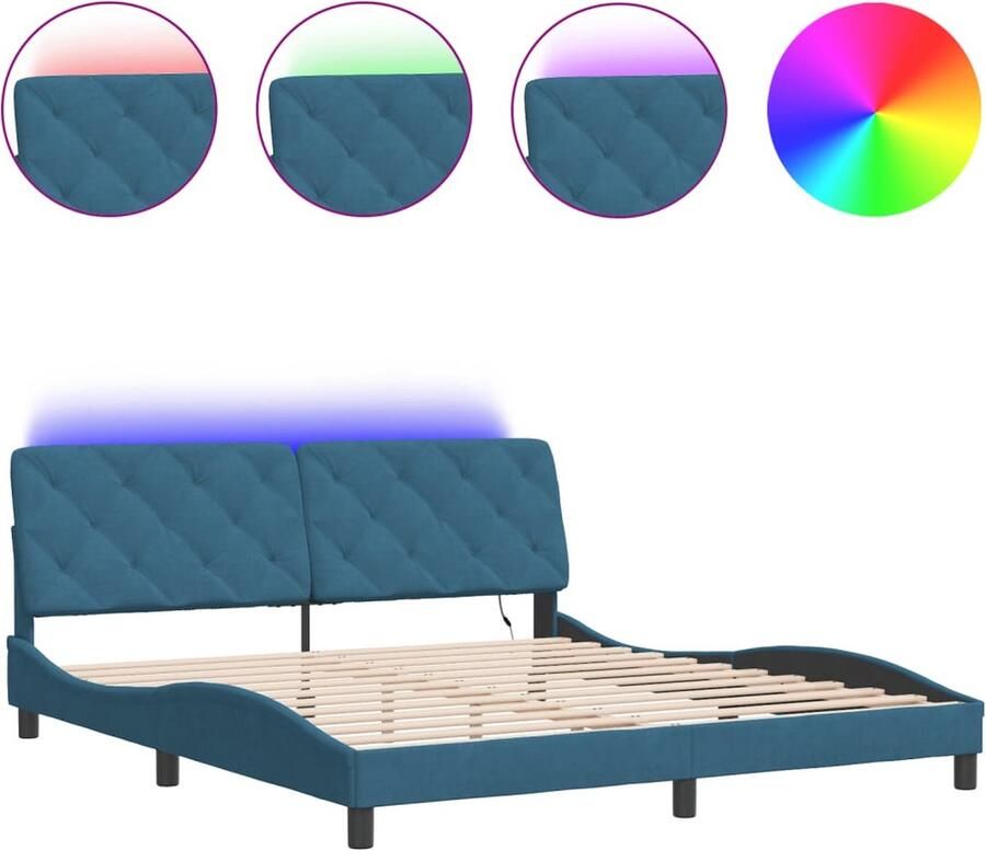 VidaXL Bedframe met LED zonder matras fluweel blauw 180x200 cm