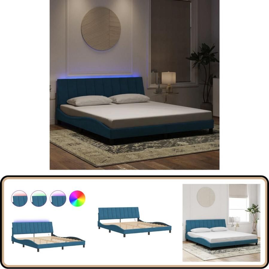 VidaXL Bedframe met LED-verlichting fluweel blauw 180x200 cm