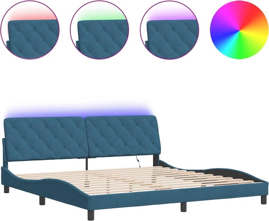 VidaXL Bedframe met LED zonder matras fluweel blauw 200x200 cm