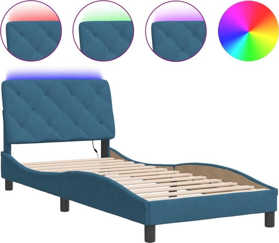 VidaXL Bedframe met LED zonder matras fluweel blauw 80x200 cm
