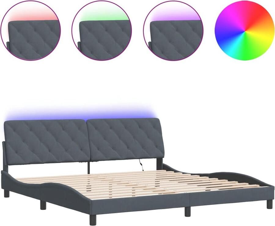 VidaXL Bedframe met LED zonder matras fluweel donkergrijs 200x200 cm