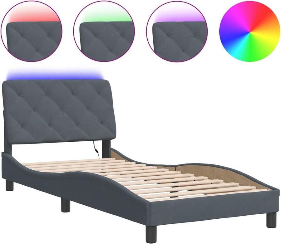 VidaXL Bedframe met LED zonder matras fluweel donkergrijs 90x200 cm