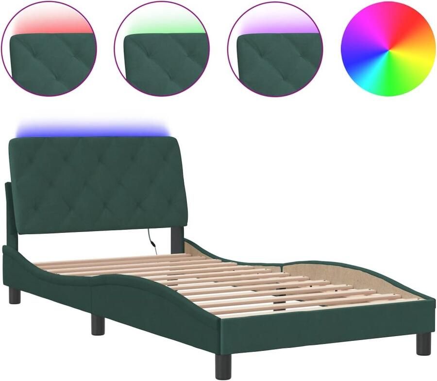 VidaXL Bedframe met LED zonder matras fluweel donkergroen 100x200 cm