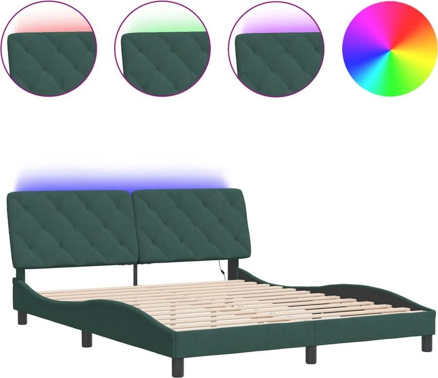 VidaXL Bedframe met LED zonder matras fluweel donkergroen 160x200 cm