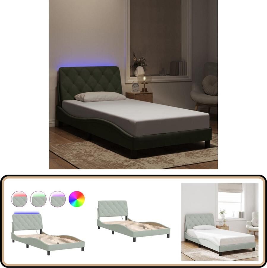 VidaXL Bedframe met LED-verlichting fluweel lichtgrijs 100x200 cm