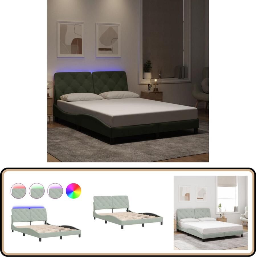 VidaXL Bedframe met LED-verlichting fluweel lichtgrijs 140x200 cm