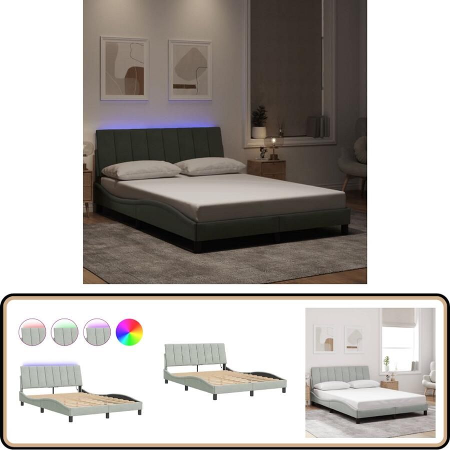 VidaXL Bedframe met LED-verlichting fluweel lichtgrijs 140x200 cm