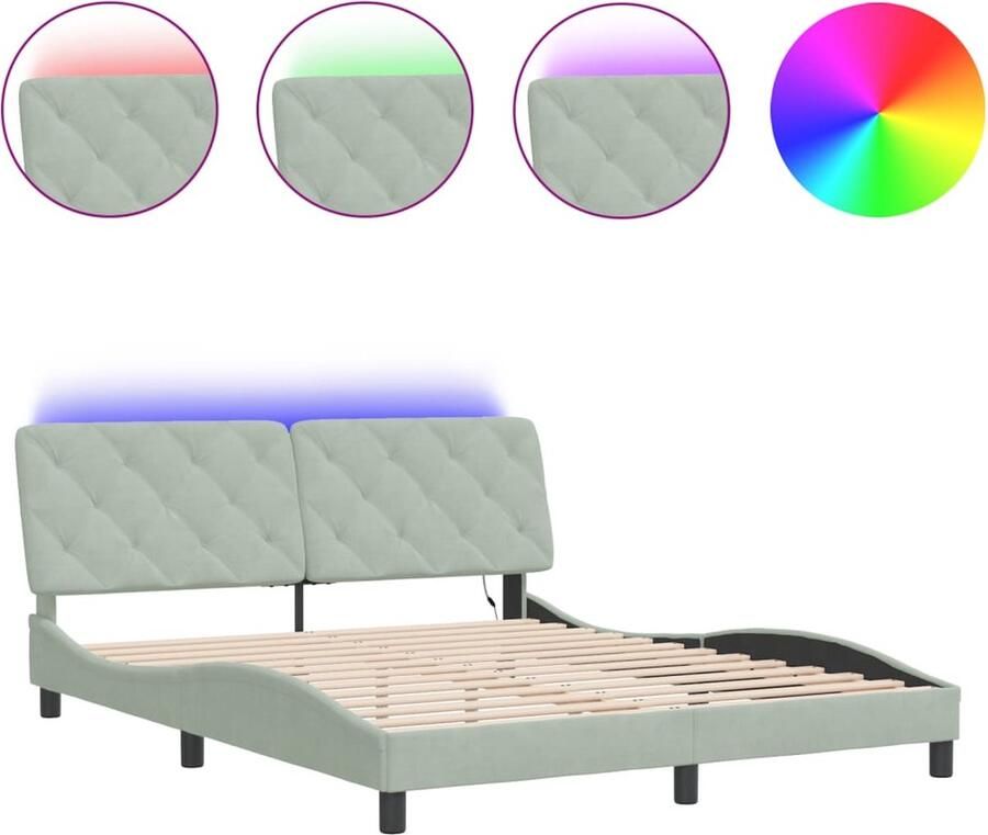 VidaXL Bedframe met LED zonder matras fluweel lichtgrijs 160x200 cm