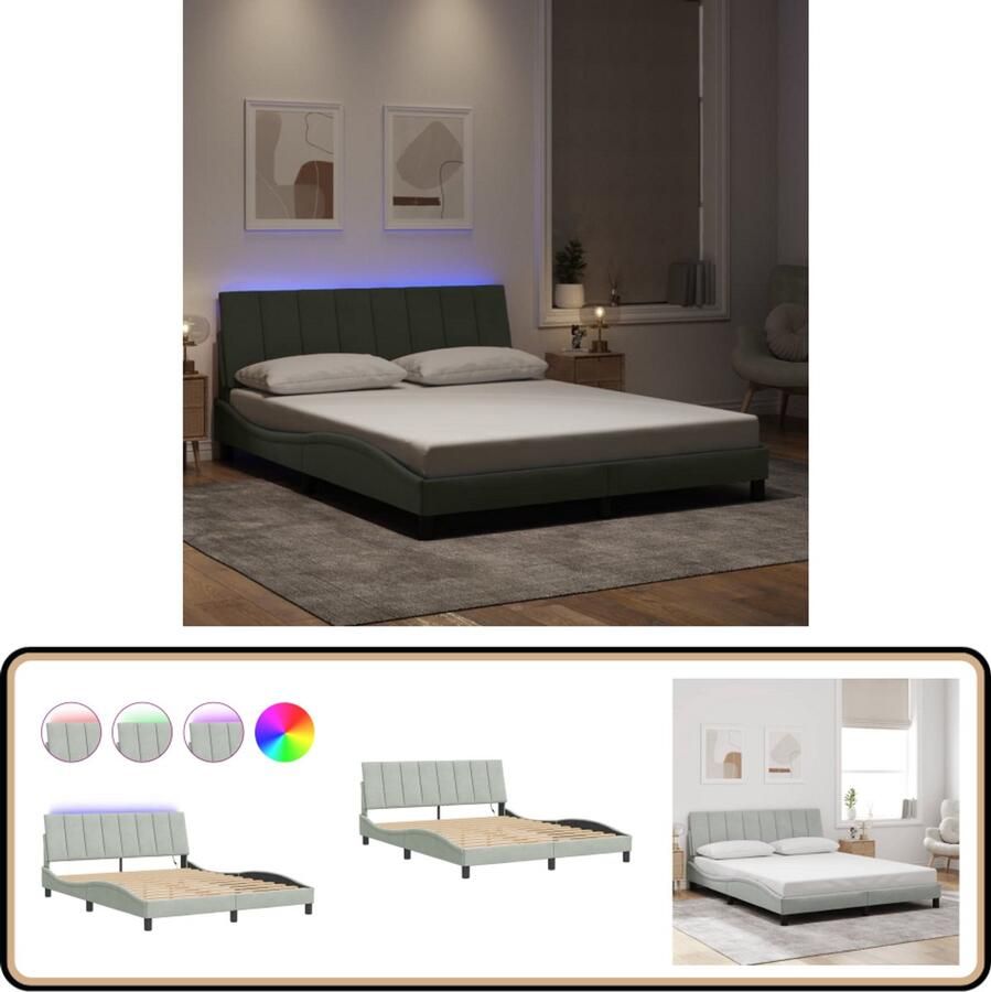 VidaXL Bedframe met LED-verlichting fluweel lichtgrijs 160x200 cm