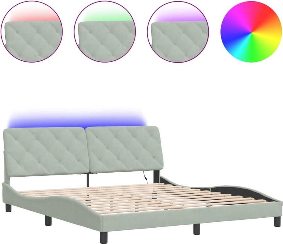 Vida XL Bedframe met LED-verlichting fluweel lichtgrijs 180x200 cm SKU: V3213867 - Foto 1