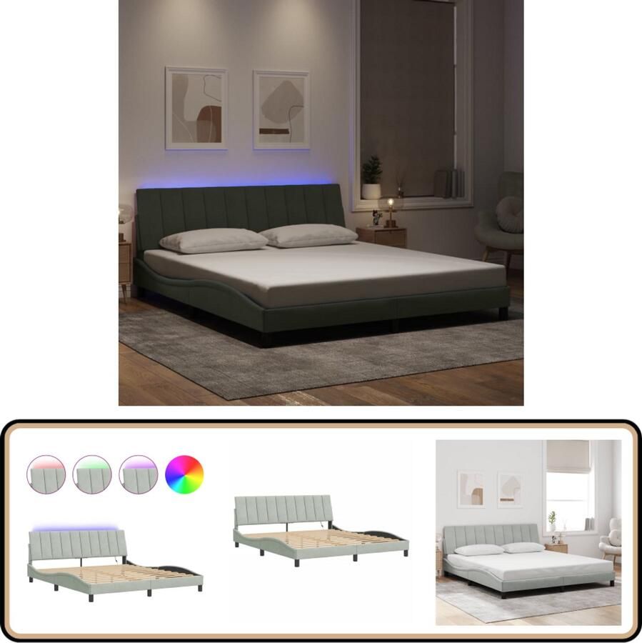 VidaXL Bedframe met LED-verlichting fluweel lichtgrijs 180x200 cm