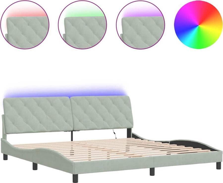 VidaXL Bedframe met LED zonder matras fluweel lichtgrijs 200x200 cm