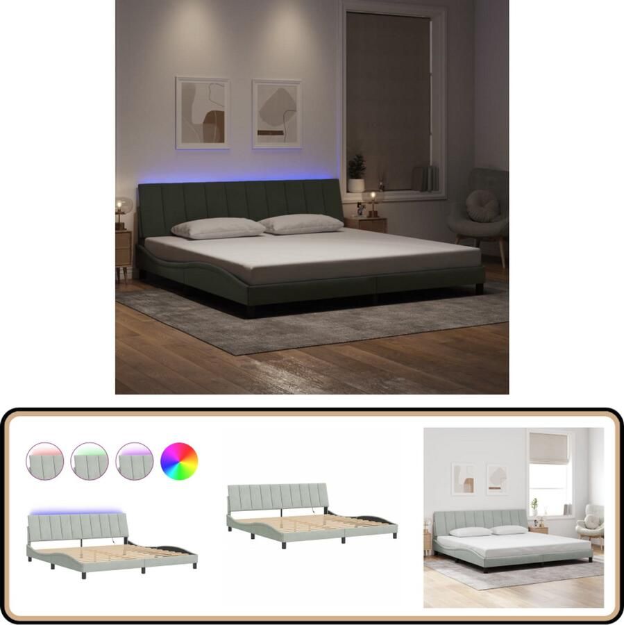 VidaXL Bedframe met LED-verlichting fluweel lichtgrijs 200x200 cm