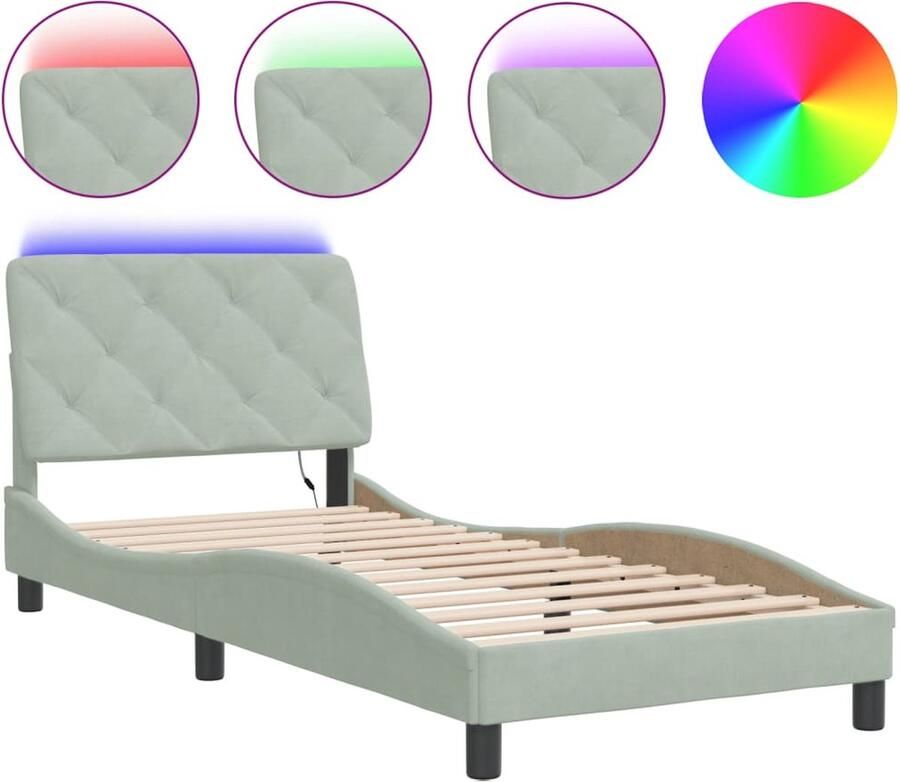 VidaXL Bedframe met LED zonder matras fluweel lichtgrijs 80x200 cm