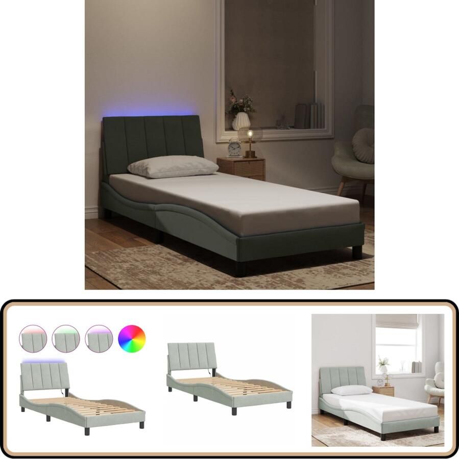 VidaXL Bedframe met LED-verlichting fluweel lichtgrijs 90x190 cm