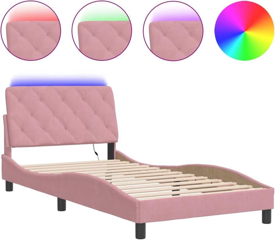 VidaXL Bedframe met LED zonder matras fluweel roze 100x200 cm