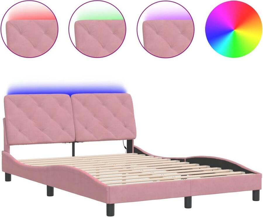 VidaXL Bedframe met LED zonder matras fluweel roze 140x200 cm