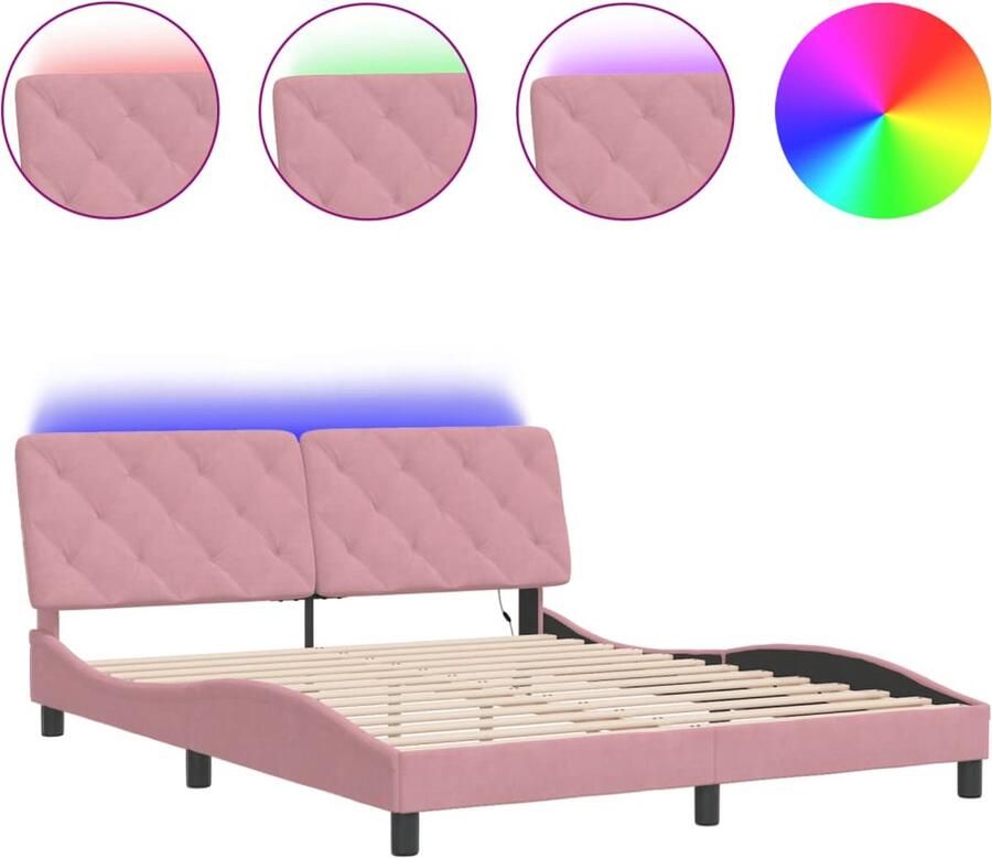 VidaXL Bedframe met LED zonder matras fluweel roze 160x200 cm