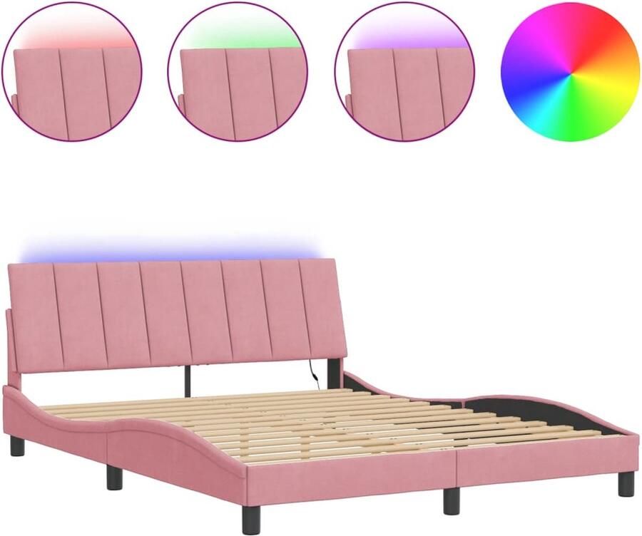 VidaXL Bedframe met LED zonder matras Hanko fluweel roze 160x200 cm
