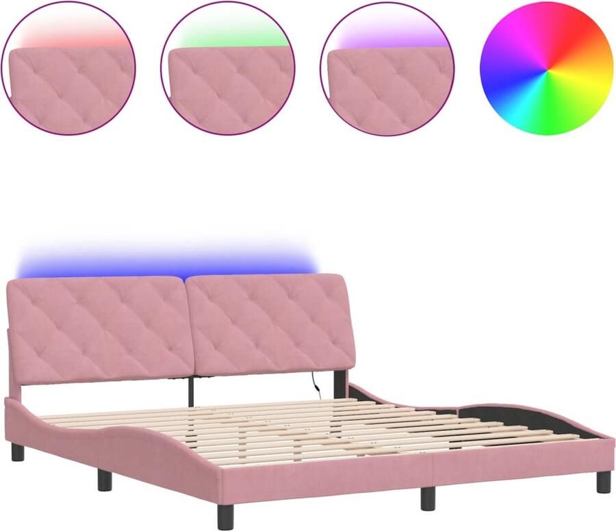 VidaXL Bedframe met LED zonder matras fluweel roze 180x200 cm