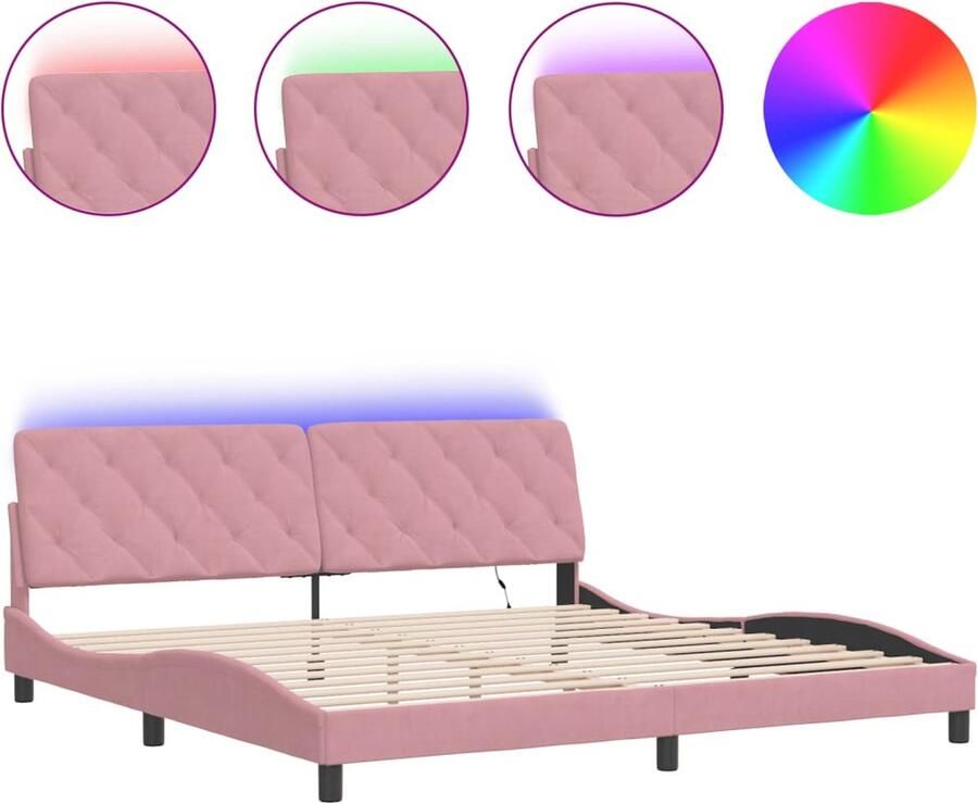 VidaXL Bedframe met LED zonder matras fluweel roze 200x200 cm