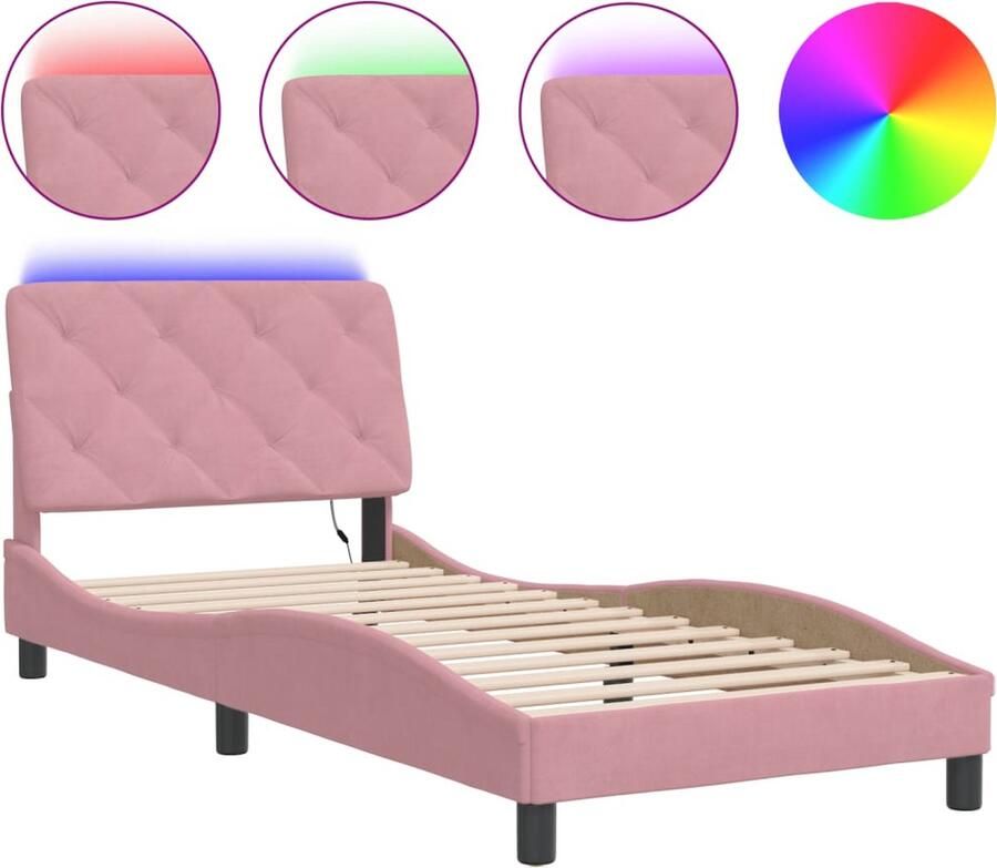 VidaXL Bedframe met LED zonder matras fluweel roze 90x200 cm