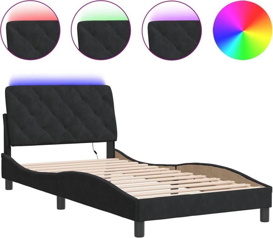 VidaXL Bedframe met LED zonder matras fluweel zwart 100x200 cm